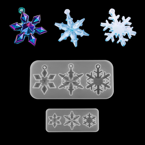 3 Styles flocon de neige avec trou Silicone moules pendentif résine époxy moule arbre de noël suspendus décoration de la maison bijoux à bricoler soi-même faisant ► Photo 1/6