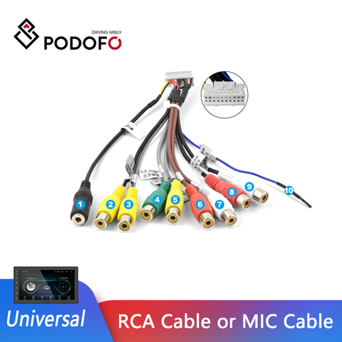 Podofo-adaptateur micro externe pour autoradio Android, accessoires fil de sortie RCA, câble universel, 2 din ► Photo 1/5