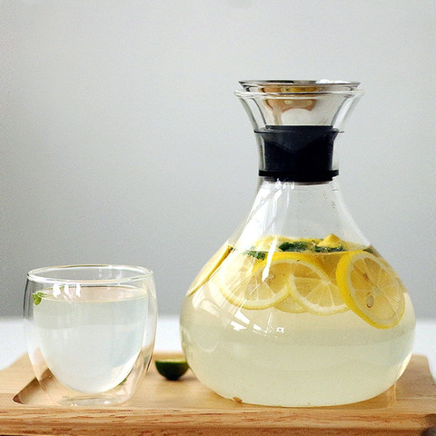 Carafe en verre Transparent avec couvercle en acier inoxydable, Carafe à eau, Carafe à jus de lait, pichet, cadeaux, bouteille d'eau, bouilloire 1L/1,5 l ► Photo 1/6