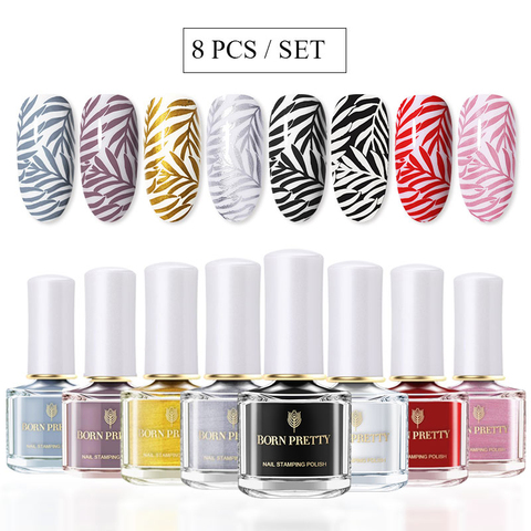 8 pièces/ensemble 6ml blanc noir Nail Art estampage vernis Kit Gel vernis à ongles pour ongles estampage plaques timbre modèle ► Photo 1/6