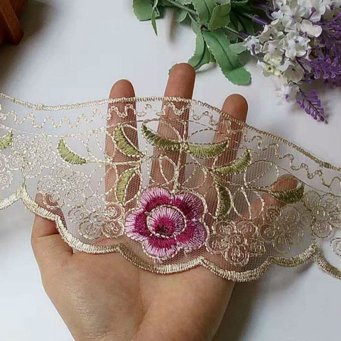 Ruban en dentelle brodé de roses, 2 mètres, pour garniture de rideau de canapé, robe en maille, tissu en dentelle, bricolage, 10 cm ► Photo 1/6