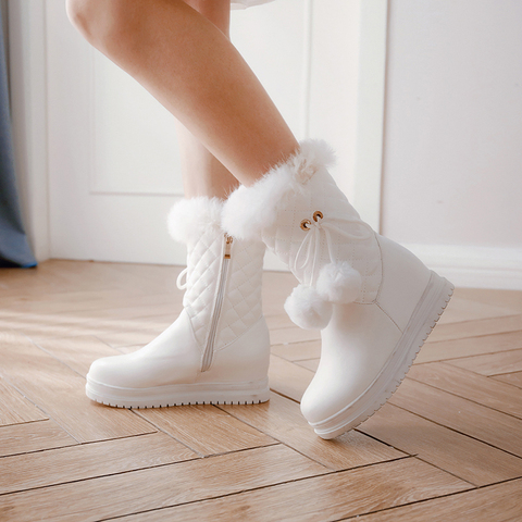 Bottes de neige à semelle épaisse pour femme, chaussures d'hiver à la mode pour augmenter la hauteur, peluche chaude, fermeture éclair, blanc, rose, noir, 34 à 43, 2022 ► Photo 1/6