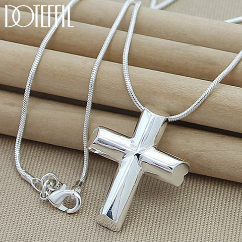 DOTEFFIL – collier en argent Sterling 925 avec pendentif en croix pour femme, bijoux à la mode, 18 pouces, chaîne serpent, cadeau de mariage ou de fiançailles ► Photo 1/6