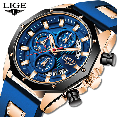 LIGE-montre de Sport pour hommes, marque supérieure de luxe en Silicone, Quartz, horloge de Date, étanche, chronographe, nouvelle mode 2022 ► Photo 1/6