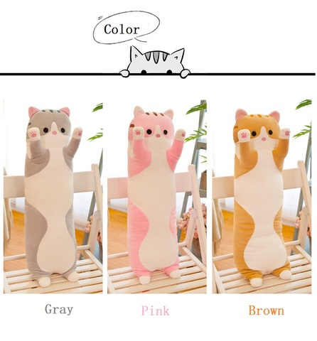 Oreiller Long en peluche chat mignon 50cm/70cm/90cm, coussin de canapé pour se pencher, cadeaux d'anniversaire, offre spéciale ► Photo 1/5