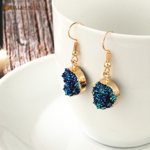 Druzy – boucles d'oreilles en résine et cristal pour femmes, bijoux en forme de goutte d'eau, pendentif ► Photo 1/6