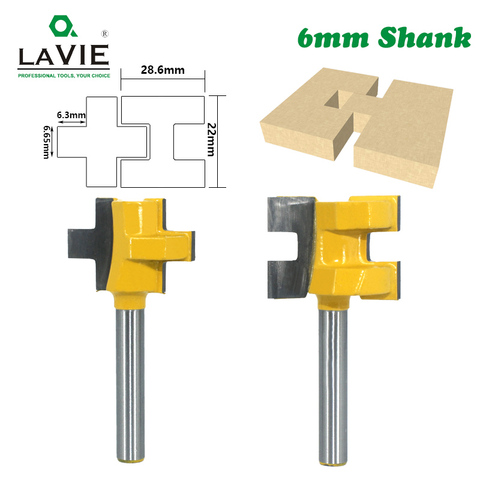 LAVIE fraise Tenon, fraise à fente t-slot, couteau à découper, mèches de défonceuse à dents carrées pour outil du bois MC01004-6 2 pièces tige de 6mm ► Photo 1/5