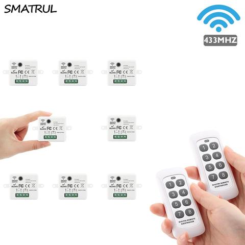 SMATRUL Mini interrupteur intelligent sans fil lumière électrique 433MHZ RF 8 clé télécommande relais récepteur maison Led lampe ON/OFF 220V ► Photo 1/6