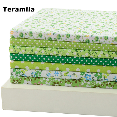 Fleurs Dot Prédécoupé Faisceau 7 pcs/lot 100% Coton Tissu Patchwork Tissu Vert Décoration de La Maison Scrapbooking Quilting Art Travail ► Photo 1/6