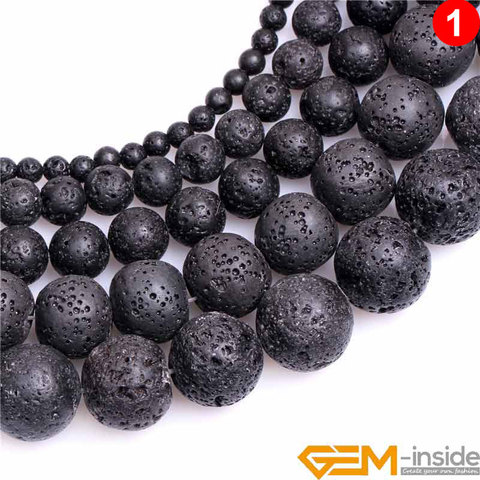 Perles rondes noires en pierre de lave volcanique, pour la fabrication de bijoux, fil de 4 à 20mm, livraison gratuite ► Photo 1/6