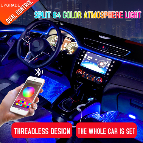 Lumières décoratives de porte de Console | Intérieur de la voiture à Led atmosphère ambiante, lumière d'ambiance Rgb App télécommande rétro-éclairage Auto pied de Console ► Photo 1/6