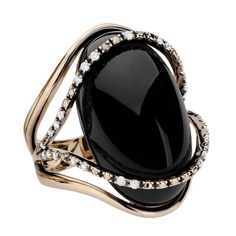 Mode gros anneaux de pierre noire pour les femmes bijoux de luxe creux amour coeur torsion métal cristal anneaux de mariage Bague Femme Z5M473 ► Photo 1/4