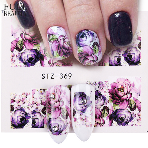 1 pièces Nail Art eau décalcomanies fleur Rose violettes conceptions pour les femmes couverture complète autocollant décorations autocollant hiver conseils STZ369-509 ► Photo 1/6