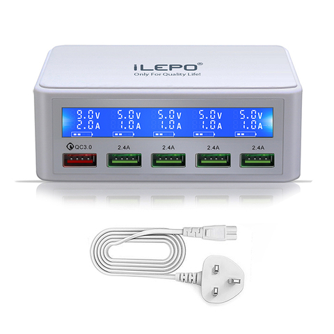 ILEPO – Station de Charge rapide USB QC3.0, 50W, 5v, 2,4 A x 5, avec écran, pour iphone, ipad, PC, tablette ► Photo 1/6