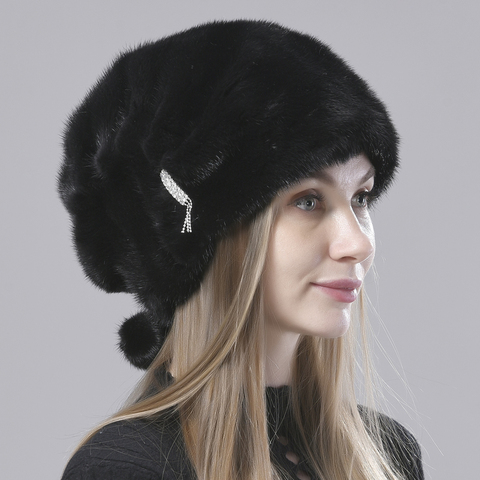 Chapeau de fourrure russe hiver chaud naturel vison fourrure chapeaux pour les femmes classique luxe casquettes oreillette chapeau de noël ► Photo 1/5