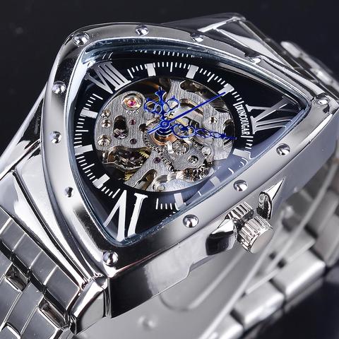 DUNCOUGAR Triangle squelette cadran montre automatique noir argent acier inoxydable étanche mécanique montre haut marque hommes horloge ► Photo 1/6