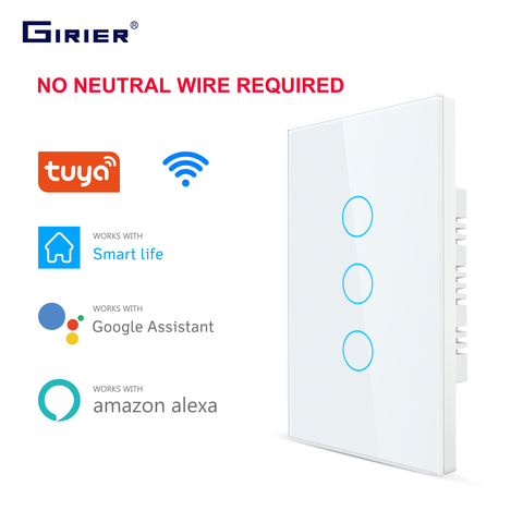 Interrupteur tactile intelligent Wifi 2/3 V, aucun fil neutre requis, pour maison intelligente, 1/220 gangs, compatible avec Alexa Tuya App, commande à distance 433RF ► Photo 1/6