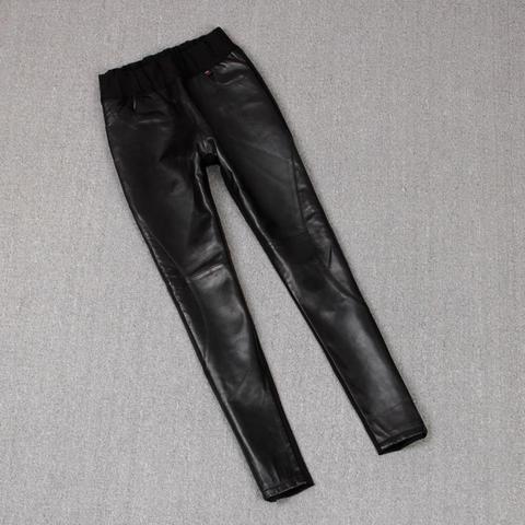 Pantalon en cuir de mouton véritable de qualité anglaise, pantalon pleine longueur pour femme, taille haute, mince, F1002 ► Photo 1/6