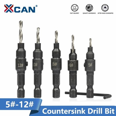 XCAN-jeu de forets à vis à tige hexagonale, 6 pièces, perçage des trous du bois, perçage des trous pilotes pour perceuse à vis hélicoïdale #5 #6 #8 #10 #12 ► Photo 1/6