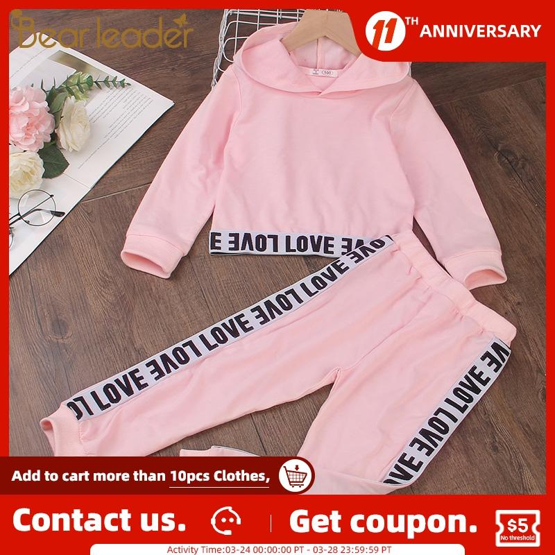 Ours Leader lettre enfants vêtements fille tenues printemps automne bébé fille vêtements ensembles à manches longues hauts à capuche pantalon 2 pièces filles ensemble ► Photo 1/6