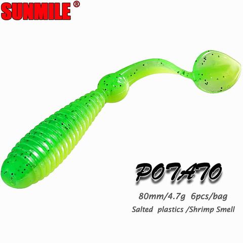 SUNMILE pêche Leurre Souple 80mm appâts souples artificiels Jig Silicone Leurre Souple Shad Wobbler Double couleur pêche appâts souples ► Photo 1/6