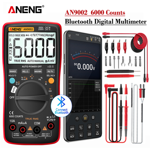 Multimètre numérique ANENG AN9002 Bluetooth 6000 comptes multimétrotrue RMS testeur de tension de courant alternatif/cc gamme automatique ► Photo 1/6