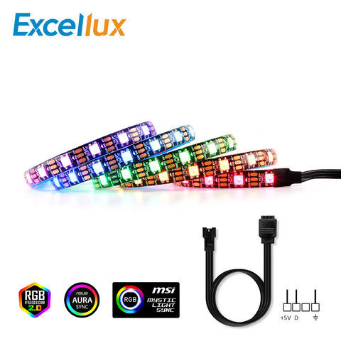 Bande lumineuse RGB 5 V, bande adressable ws2812b pour la carte mère de boîtier PC en-tête 3 broches pour la synchronisation ASUS Aura, ► Photo 1/6