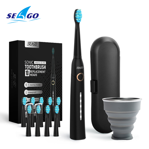 Seago sonique brosse à dents électrique brosse à dents USB Rechargeable adulte étanche Ultra sonique automatique 5 Mode avec étui de voyage ► Photo 1/6