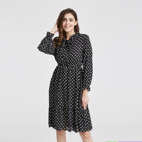 2022 printemps automne femmes robes en mousseline de soie col montant avec nœud imprimé fleuri volants Vestido à manches longues élégant mignon robe S-XL ► Photo 1/6