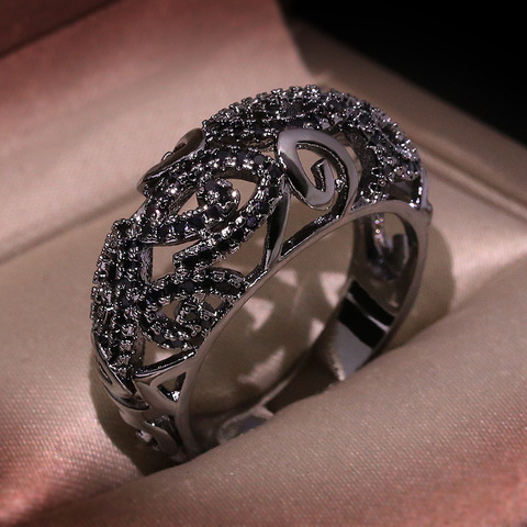 Bague de personnalité exagérée, anneau en tungstène noir Zircon ajouré tissé motif rétro, bague de mariage, bijoux cadeau pour dames ► Photo 1/4