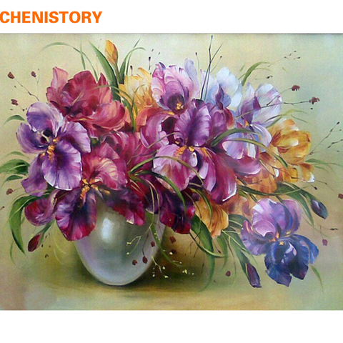 CHENISTORY – peinture par numéros avec fleurs violettes, sans cadre, Art mural moderne, peint à la main, pour décoration de maison ► Photo 1/6
