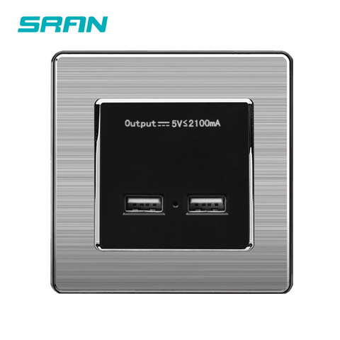 SRAN – prise de courant murale double USB, Port de charge à Induction intelligent pour Mobile, sortie 5V 2.1a, panneau en acier inoxydable ► Photo 1/6