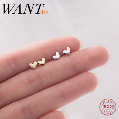 WANTME – Mini boucles d'oreilles en forme de cœur pour femmes, bijoux tendance minimaliste en argent Sterling 100% véritable, cadeau idéal pour étudiant et adolescent, 925 ► Photo 1/6