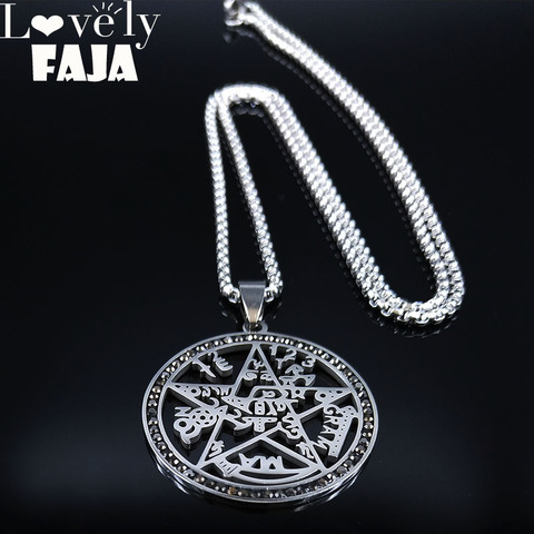 Collier pentagramme en acier inoxydable pour hommes, couleur argent, bijou de Divination, Witchcraft, N66S03 ► Photo 1/6