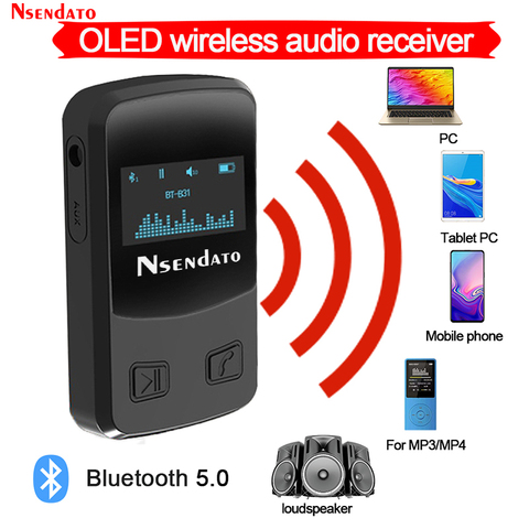 Nsendato Bluetooth 5.0 adaptateur de récepteur Audio sans fil avec écran OLED adaptateur de diffusion de musique 3D Surround pour Aux stéréo à la maison ► Photo 1/6