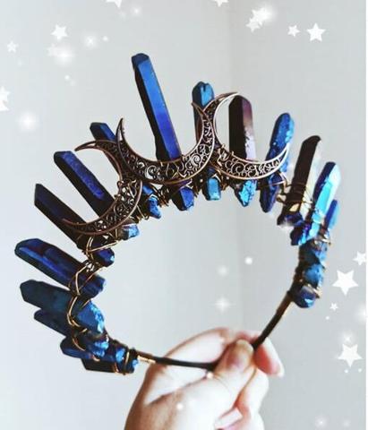 Bandeau couronne de magicien, accessoires bijoux lune wicca, bleu foncé, noir, cadeau ► Photo 1/5