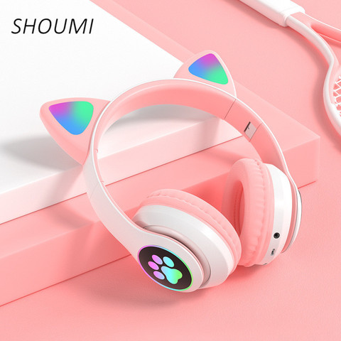 Casque sans fil Flash lumière mignon chat casque téléphone HD micro Bluetooth casque LED enfant fille stéréo bruit réduire la musique enfant cadeau ► Photo 1/6