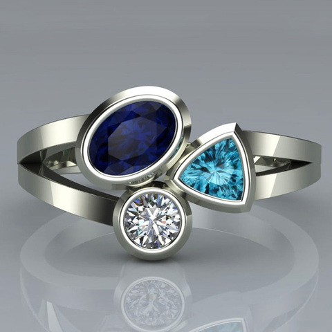 Huitan – bague de mariage ronde et ovale en Zircon, anneau de fiançailles de trois couleurs différentes ► Photo 1/6