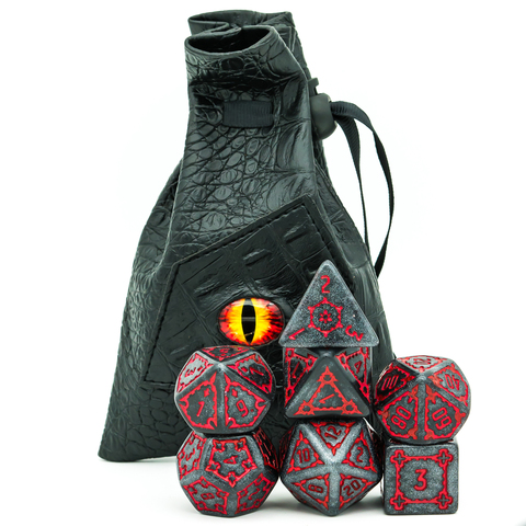 Jeu de 7 dés DND géant de 25mm, ensemble de dés polyédriques avec sac en cuir, D & D pour DND Pathfinder RPG MTG (rouge noir) ► Photo 1/6