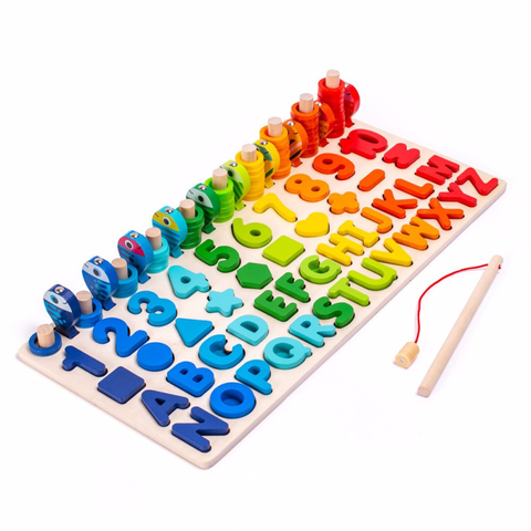 Jouets éducatifs en bois Montessori pour enfants, planche de maths et de pêche, jouets éducatifs pour enfants d'âge préscolaire, géométrie de comptage ► Photo 1/6