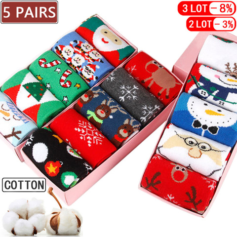 5 paires hommes/femmes coton dessin animé chaussettes de noël mignon père noël Elk neige drôle chaussette heureux hiver nouvel an chaussettes cadeau de noël ► Photo 1/6