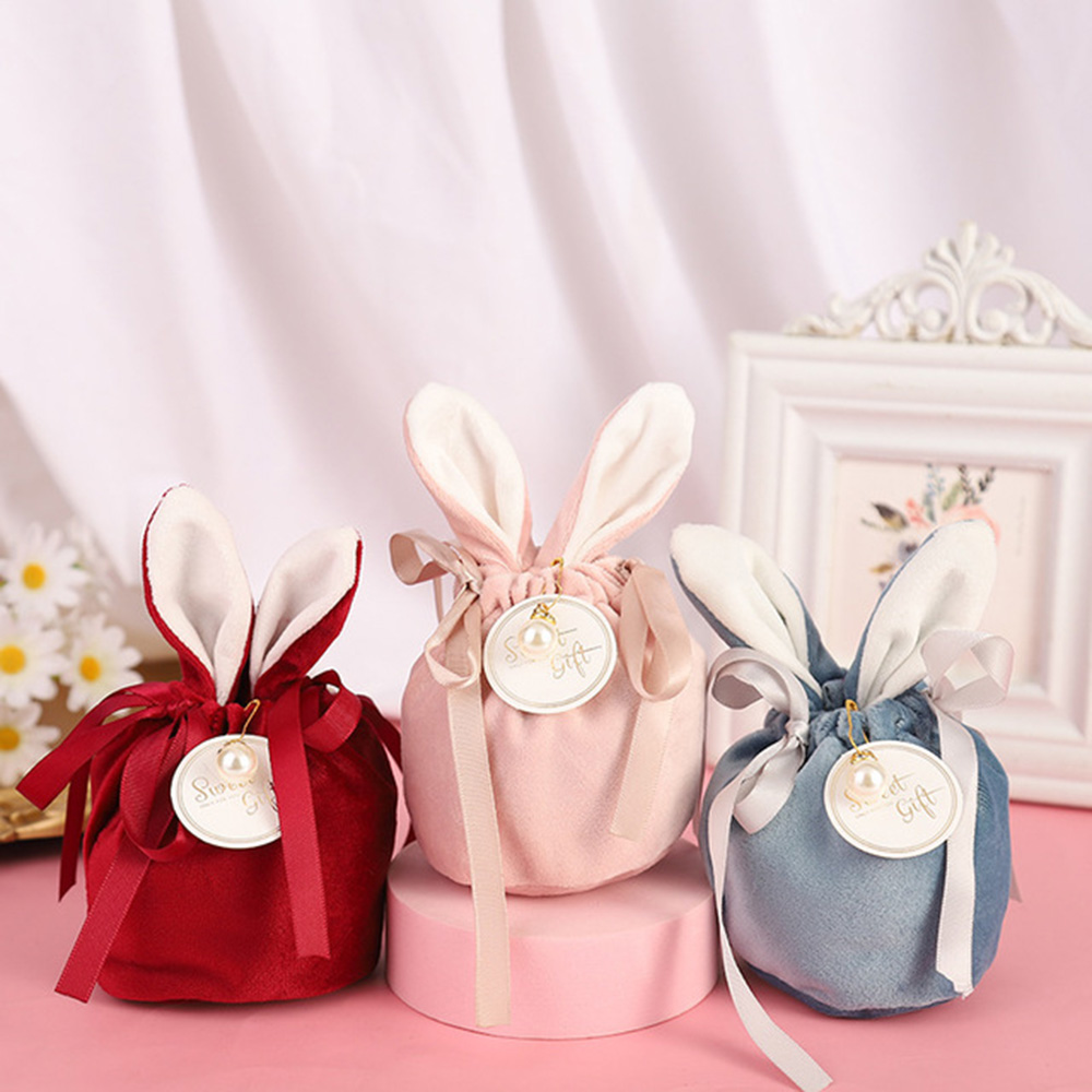 Sacs d'emballage cadeau lapin de pâques en velours, saint-valentin, lapin mignon, sacs de bonbons au chocolat, organisateur de bijoux de fête d'anniversaire de mariage ► Photo 1/6