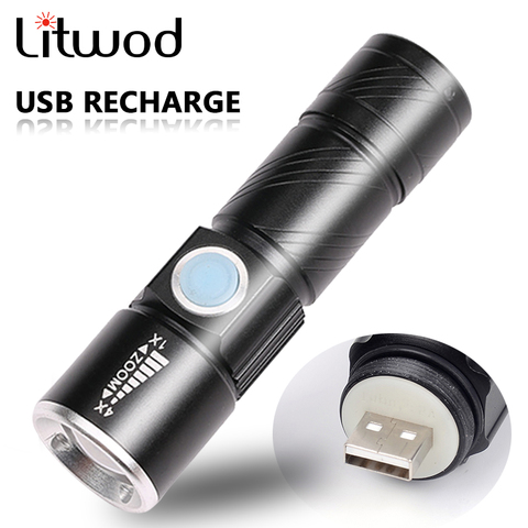 XP-G Q5 Portable USB pratique puissant lampe de poche LED Rechargeable torche Flash lumière vélo poche Zoomable lampe intégrée batterie 10W ► Photo 1/6