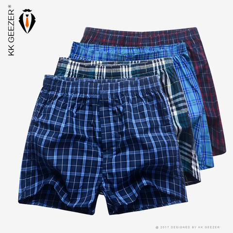 4 pièces/Packag hommes Plaid caleçons boxeurs 100% coton Shorts sous-vêtements homme haute qualité lâche confortable sommeil culottes ► Photo 1/6