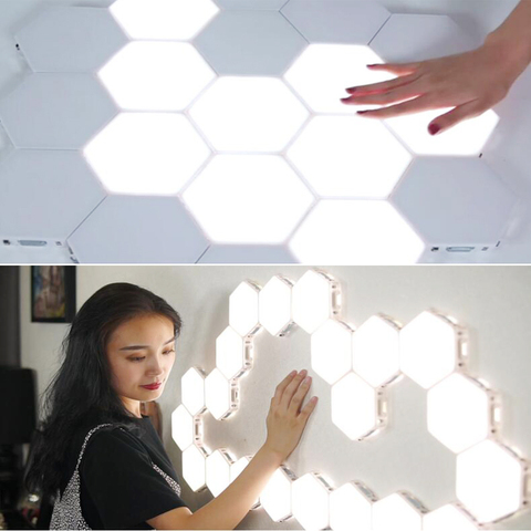 Lampe quantique LED hexagonales, modulaires, éclairage sensible au toucher, hexagonales magnétiques, décoration créative, luminaire mural ► Photo 1/6