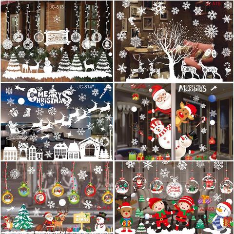 Autocollants de fenêtre de noël décorations de noël joyeux pour la maison autocollant mural de noël chambre d'enfants Stickers muraux autocollants de nouvel an ► Photo 1/6