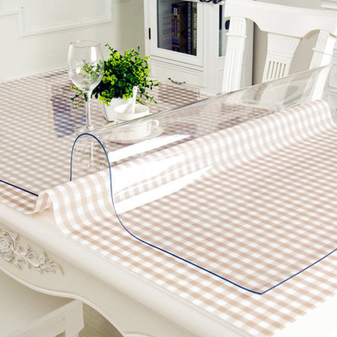 Nappe de table en PVC transparente, couverture de Table en verre souple, imperméable à l'eau et à l'huile, pour Table à manger de cuisine, 1mm ► Photo 1/6