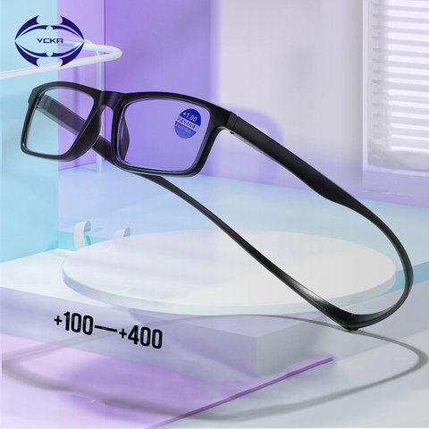 VCKA-lunettes de lecture à blocage magnétique pour femmes, monture bleue, suspension au cou, Portable, ronde, pour ordinateur ► Photo 1/6
