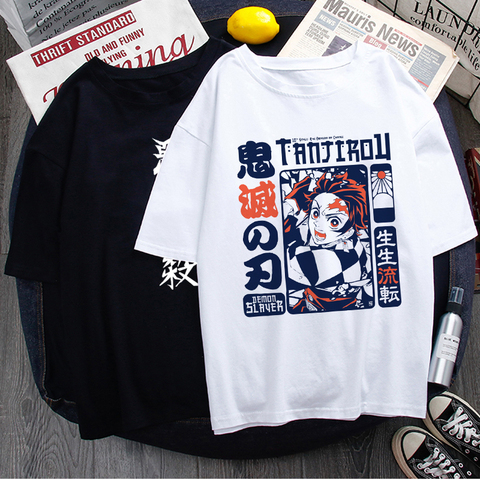 T-shirt homme, Streetwear, estival et humoristique, avec dessin animé Demon Slayer, Kimetsu No Yaiba, Hip Hop, Top T-shirts ► Photo 1/6