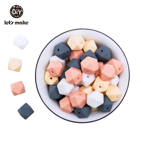 Perles de Silicone hexagone perles 14mm 10pc de qualité alimentaire Silicone anneau de dentition bricolage sucette Clips perles collier bébé anneau de dentition faisons ► Photo 1/6